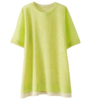 BELLUNA（ベルーナ）の「重ね着風配色シアーニットプルオーバー（ニット・セーター）」｜ライム