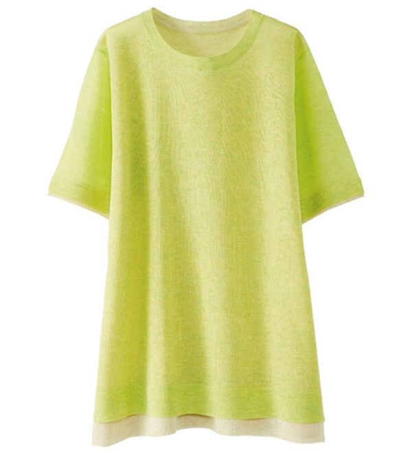 BELLUNA（ベルーナ）の「重ね着風配色シアーニットプルオーバー（ニット・セーター）」｜ライム