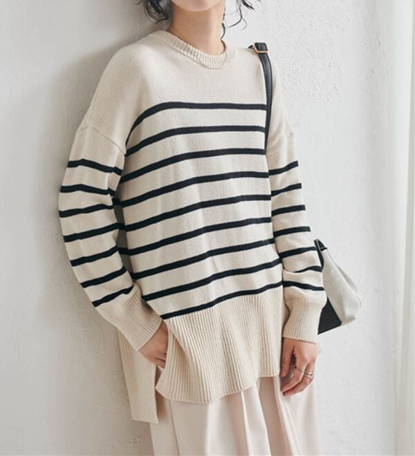 RANAN（ラナン）の「ワイドリブ使いカラーニットチュニック（ニット・セーター）」｜詳細画像