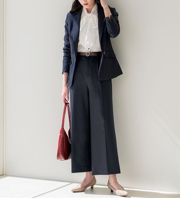 GeeRA（ジーラ）の「【ジャケット+2ボトム】洗えるストレッチ！ジャケット＆ブラウス＆ワイドパンツ＆スカートスーツセット（パンツスーツ）」｜詳細画像