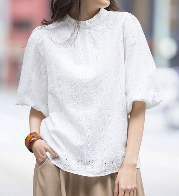 RANAN（ラナン）の「ひんやり！綿１００％ボリューム袖レースブラウス（ブラウス）」｜詳細画像