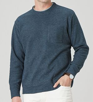 「重ね着手間いらずの上品見え杢調ニットトレーナー（メンズトレーナー）」｜詳細画像