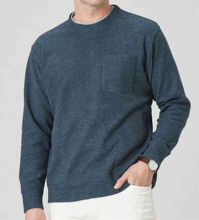 「重ね着手間いらずの上品見え杢調ニットトレーナー（メンズトレーナー）」