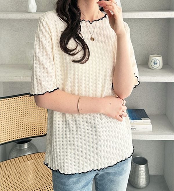 GeeRA（ジーラ）の「配色メロー５分袖表面感カットソー（カットソー）」｜詳細画像