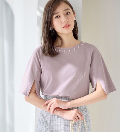 alotta（アロッタ）の「【接触冷感】綿１００％パール調デザインＴシャツ　さらひやりコットン（Tシャツ）」