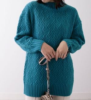 BELLUNA（ベルーナ）の「ヘリンボン柄ハイネックニットプルオーバー（ニット・セーター）」｜詳細画像