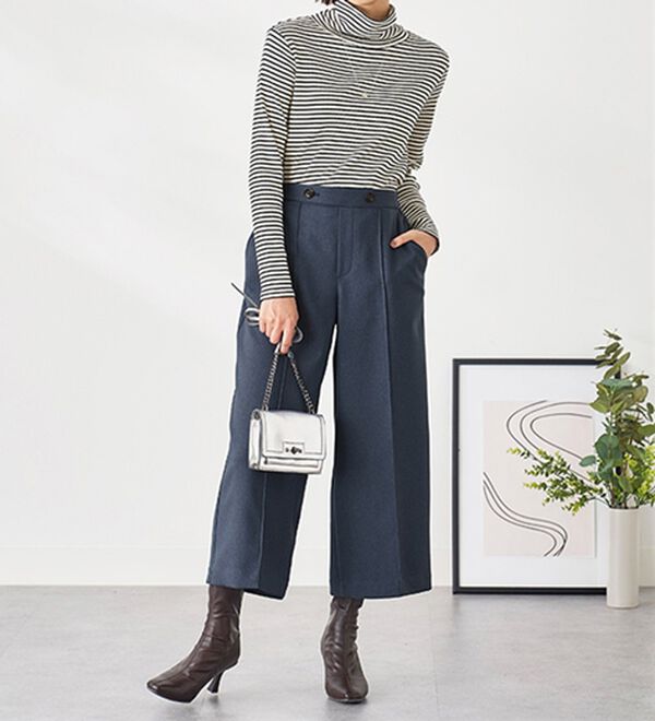 BELLUNA（ベルーナ）の「ウーリッシュ素材ウエスト釦ワイドパンツ（ワイドパンツ・ガウチョ）」｜詳細画像