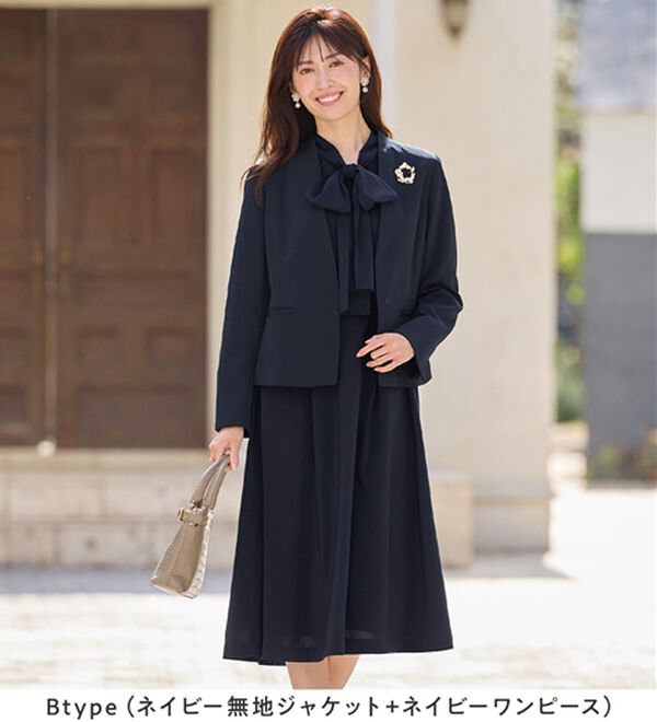 alotta（アロッタ）の「【2点セット】【選べるジャケット】洗える上品ボウタイワンピーススーツ（ワンピースセットスーツ）」｜詳細画像