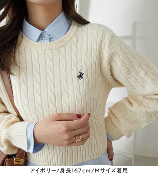 Viola e Viola（ヴィオラ エ ヴィオラ）の「【ビバリーヒルズポロクラブ】ケーブル柄ショートニット（ニット・セーター）」｜詳細画像