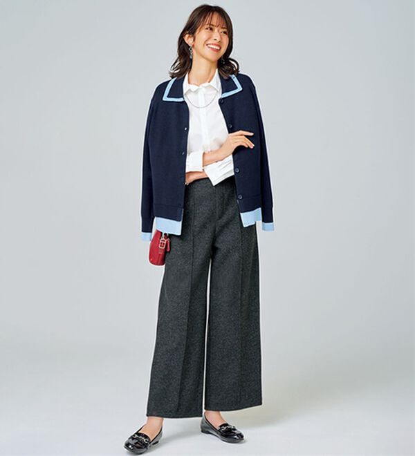 BELLUNA（ベルーナ）の「配色衿デザインニットカーディガン（ニットカーディガン）」｜詳細画像