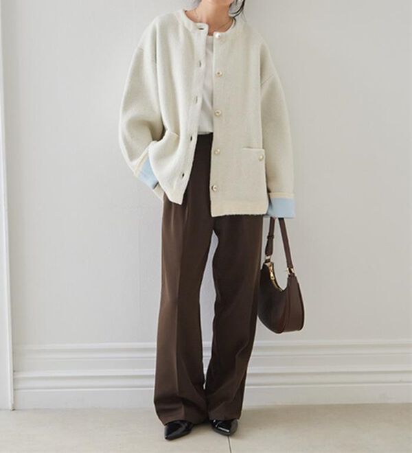 RANAN（ラナン）の「裏配色ゴールド調ボタンニットコーディガン（ニットカーディガン）」｜詳細画像