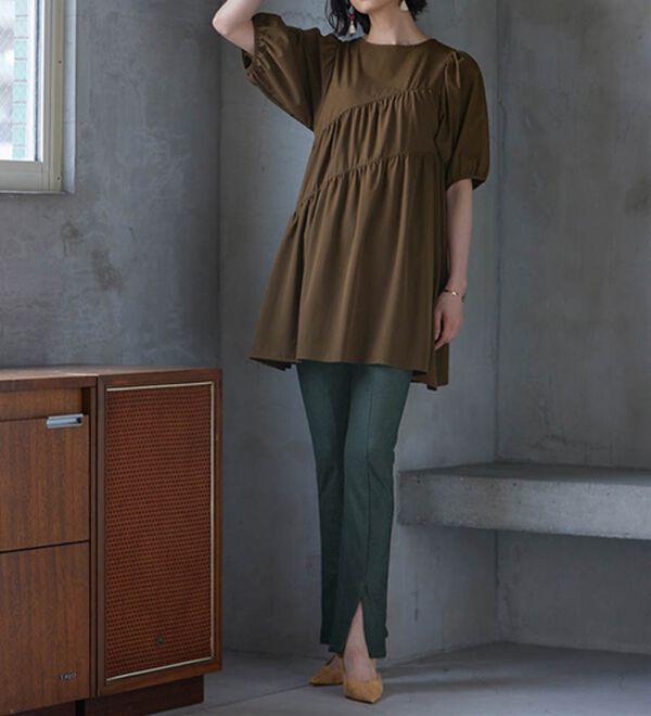 RANAN（ラナン）の「ひんやり！デニム調スリットパンツ（フルレングスパンツ）」｜詳細画像