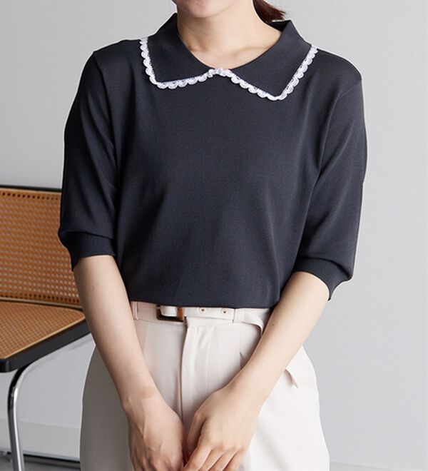 RANAN（ラナン）の「衿レースデザインサマーニット（ニット・セーター）」｜詳細画像