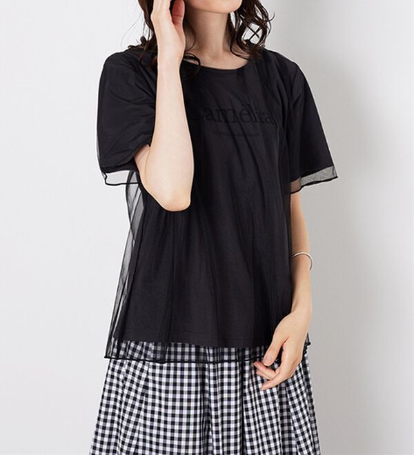 BELLUNA（ベルーナ）の「チュール重ねロゴプリントプルオーバー（カットソー）」｜詳細画像