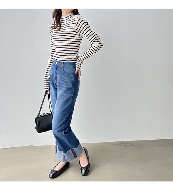 GeeRA（ジーラ）の「ワイドストレートロールアップデニムパンツ（フルレングスパンツ）」｜詳細画像