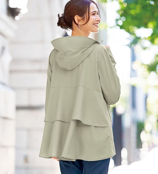BELLUNA（ベルーナ）の「ＵＶ対策！はっ水軽量バックフレアパーカー（パーカー）」｜オリーブ
