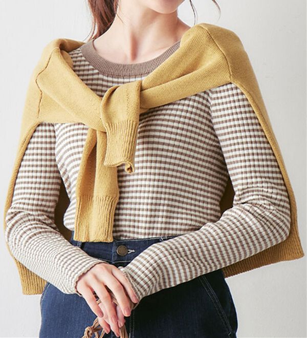 Viola e Viola（ヴィオラ エ ヴィオラ）の「【静電気防止】綿１００％ちくちくしないボーダーリブニット（ニット・セーター）」｜ベージュ