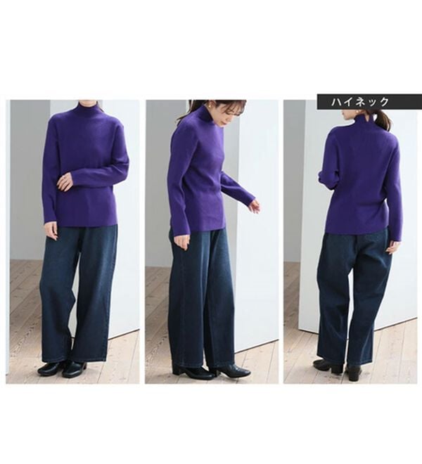 A HAPPY MARILYN（アハッピーマリリン）の「【Ｌ～６Ｌ】モックネック／ハイネックから選べる Ｔシャツ感覚で着られる（もっちりｖｅｒ）リブニット（ニット・セーター）」｜詳細画像