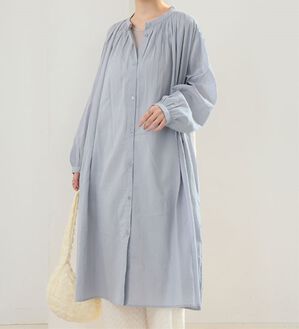 A HAPPY MARILYN（アハッピーマリリン）の「【Ｌ～６Ｌ】【選べる袖丈】【風通るプレミアム】綿・楊柳シャツチュニック（チュニック）」｜グレー