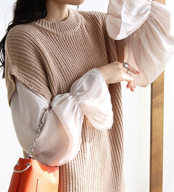 袖ブラウスドッキングニットワンピース - ベルーナ【公式】