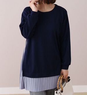 BELLUNA（ベルーナ）の「裾プリーツ切替チュニック（チュニック）」｜ネイビー／ブルーグレー