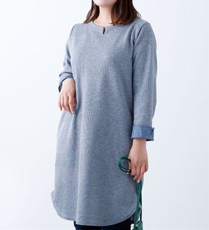 BELLUNA（ベルーナ）の「ボーダージャカード素材チュニックワンピース（チュニック）」｜杢グレー