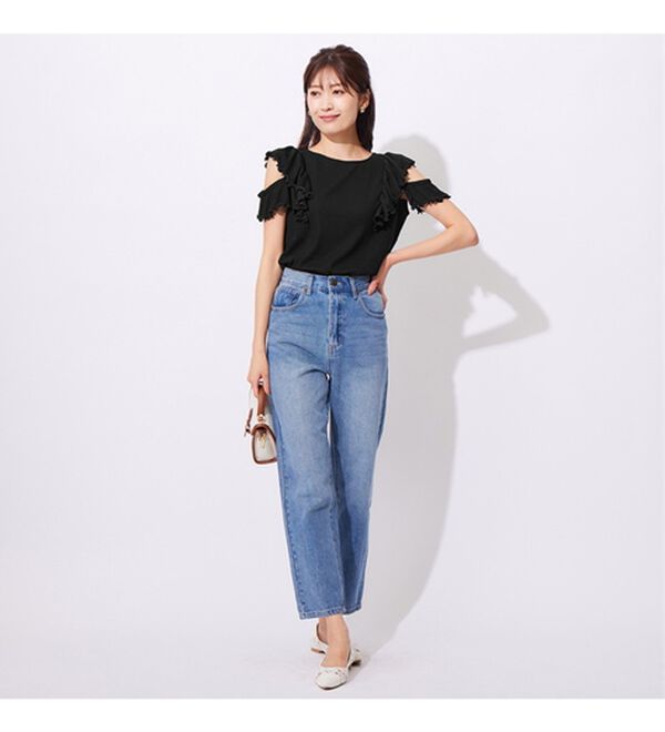 alotta（アロッタ）の「オープンショルダーテレコリブトップス（カットソー）」｜詳細画像