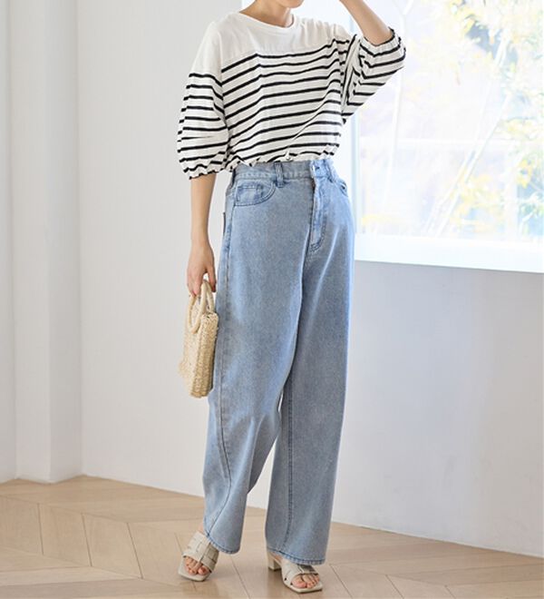 Viola e Viola（ヴィオラ エ ヴィオラ）の「綿１００％バスクボーダーランタン袖トップス（カットソー）」｜詳細画像