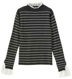 GeeRA（ジーラ）の「シアー付ハイネックリブニットトップス（ニット・セーター）」｜黒系ボーダー