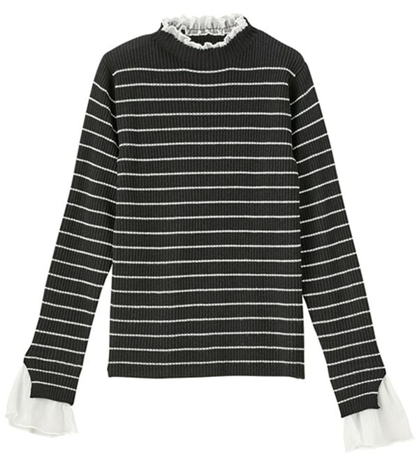 GeeRA（ジーラ）の「シアー付ハイネックリブニットトップス（ニット・セーター）」｜黒系ボーダー