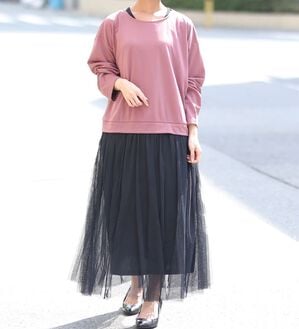 A HAPPY MARILYN（アハッピーマリリン）の「【Ｌ～６Ｌ】ゆるっと着られるチュールスカートドッキングワンピース（ドッキングワンピース）」｜詳細画像