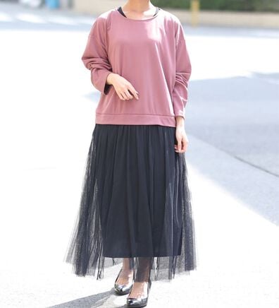 A HAPPY MARILYN（アハッピーマリリン）の「【Ｌ～６Ｌ】ゆるっと着られるチュールスカートドッキングワンピース（ドッキングワンピース）」