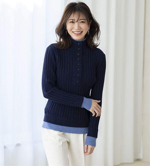 BELLUNA（ベルーナ）の「多ボタン使い配色ニットプルオーバー（ニット・セーター）」｜詳細画像
