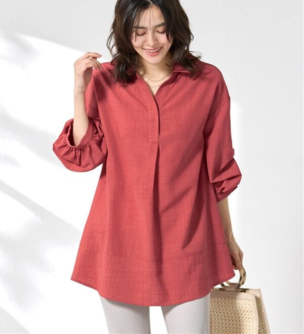 BELLUNA（ベルーナ）の「麻調素材袖タックデザインシャツチュニック（チュニック）」｜詳細画像