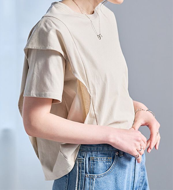 RANAN（ラナン）の「【ひんやり】華奢見えラッフルショルダーTシャツ（カットソー）」｜詳細画像