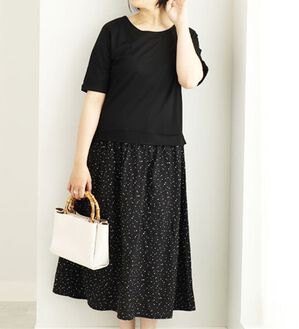 BELLUNA（ベルーナ）の「異素材ドッキングロングワンピース（ロングワンピース）」｜黒系