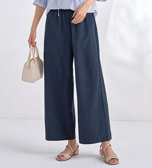 BELLUNA（ベルーナ）の「畳んでもシワにならない！麻調ワイドパンツ（ワイドパンツ・ガウチョ）」｜ネイビー