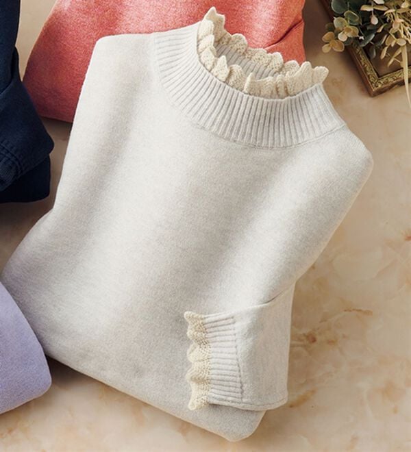 ルフラン（ルフラン）の「顔まわりで彩る＊デザイン衿ニット（ニット・セーター）」｜ライトグレー