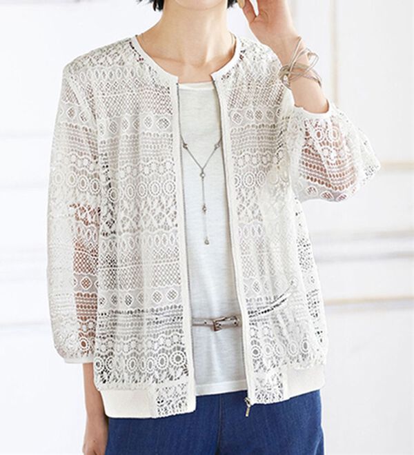 BELLUNA（ベルーナ）の「幾何柄レースジャケット（その他ジャケット）」｜オフ白