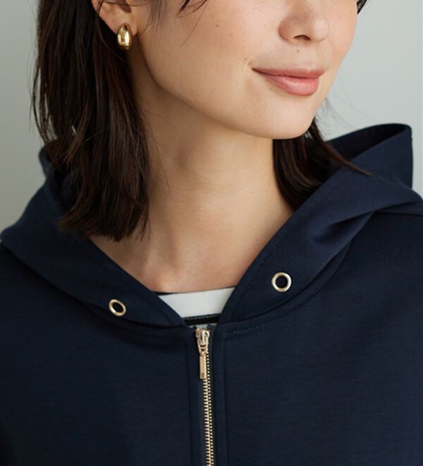 BELLUNA（ベルーナ）の「フードデザインとろみ素材ジップアップパーカー（パーカー）」｜詳細画像