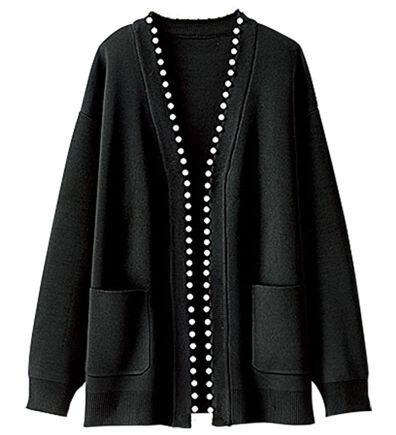 BELLUNA（ベルーナ）の「パール使いノーカラーカーディガン（ニットカーディガン）」