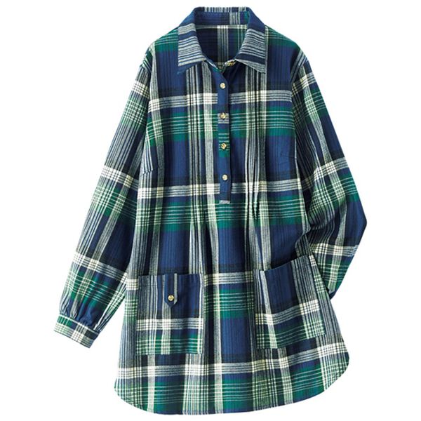 BELLUNA（ベルーナ）の「綿１００％起毛チェック柄かっぽうシャツ（パジャマ・ルームウェア）」｜詳細画像