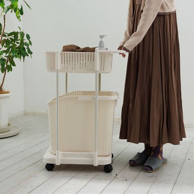 iellio（イエリオ）の「ラタン調ランドリーバスケット ＜ランドリーワゴン ランドリーメイト 洗濯かご ランドリーボックス 脱衣かご＞（ランドリーラック・収納）」