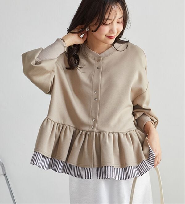 RANAN（ラナン）の「フリルぺプラムショートカーデ（その他カーディガン）」｜ベージュ