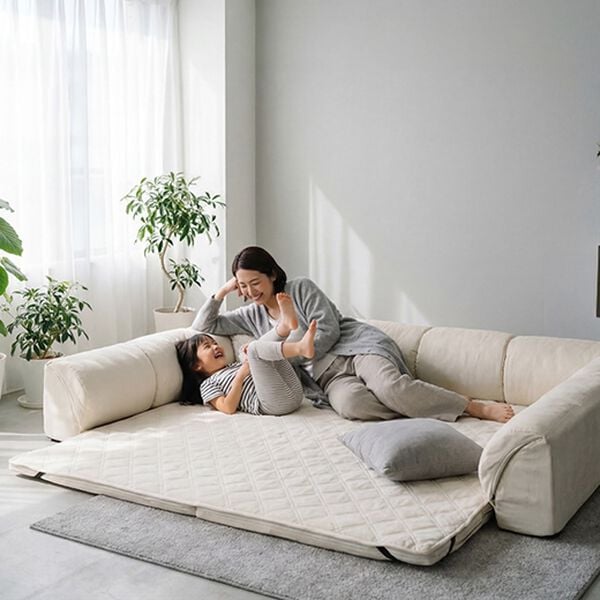 iellio（イエリオ）の「はっ水ゆったり・まったりクッション一体型ラグ＜洗える・布帛（ふはく）タイプ・フロアソファ・ローソファー・ロングシーズン＞（ラグ）」｜詳細画像