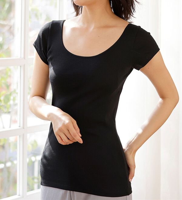 LAVIENNE（ラヴィエンヌ）の「２．０倍クール！綿混　接触冷感　サラッと涼しい汗取りインナー＜さらりラボ＞半袖インナー（肌着・インナーウェア）」｜詳細画像