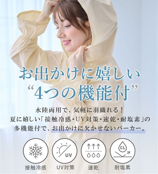 alotta（アロッタ）の「＜水陸両用＞紫外線カット！爽快ジップパーカー（パーカー）」｜詳細画像