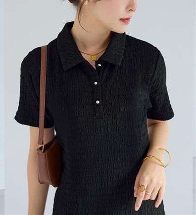 alotta（アロッタ）の「ゴールドボタンポロワンピース（カットソーワンピース）」