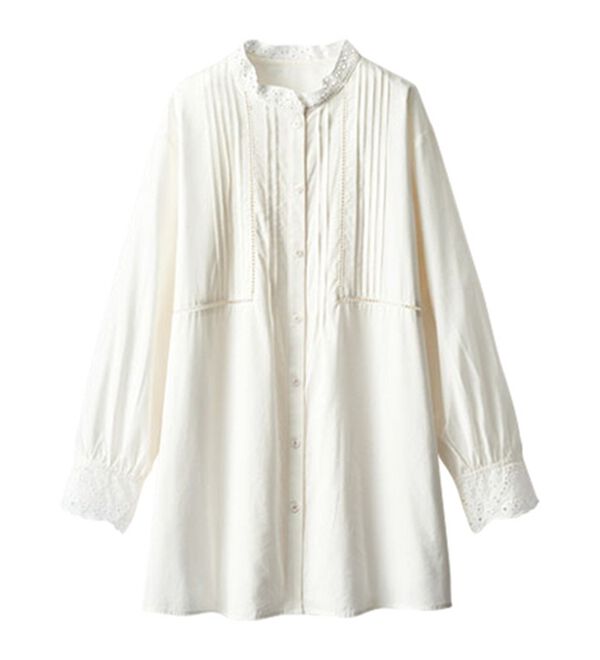 BELLUNA（ベルーナ）の「上品に着映える！衿＆袖レース切替シャツチュニック（チュニック）」｜詳細画像