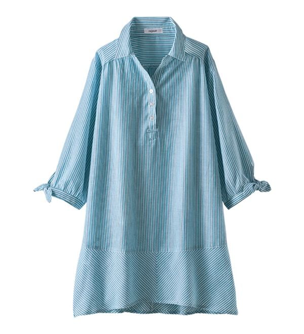 BELLUNA（ベルーナ）の「綿１００％ストライプ袖リボンチュニック（チュニック）」｜詳細画像